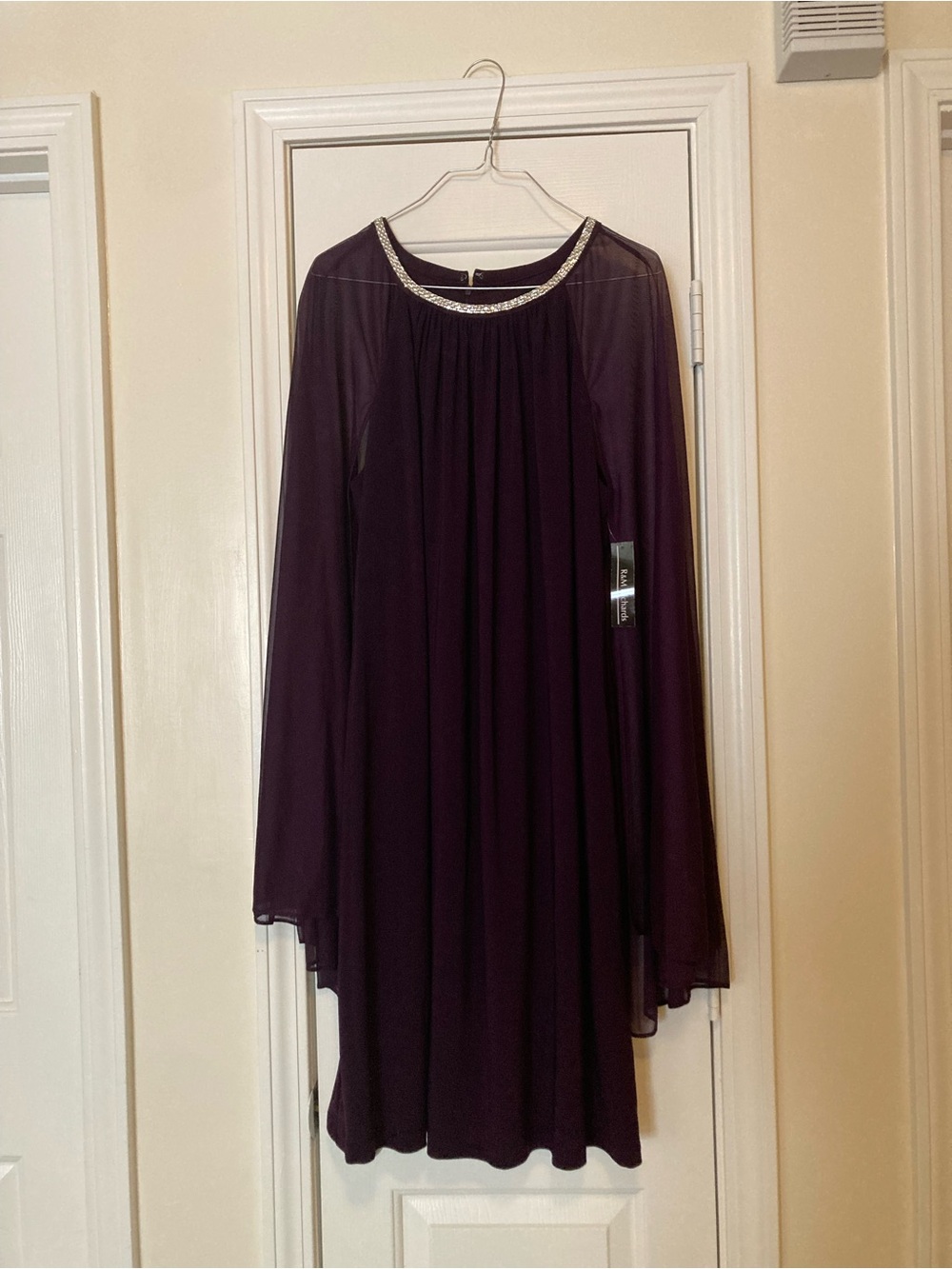 R&M Richards Womens Plum Purple Collar Beaded Sleeveless Dress Size 16W NWT